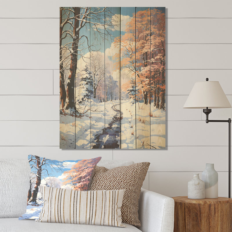Sentier dans la forêt d'hiver I - Paysage d'hiver sur bois, H 44 po x l 34 po
