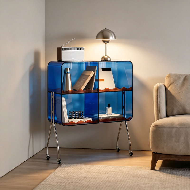 Meuble d'appoint avec pattes roulantes en acier inoxydable