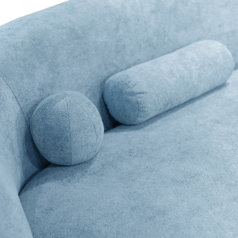 Canapé en chenille à profil bas de 85 pouces avec coussins Millie, Bleu denim