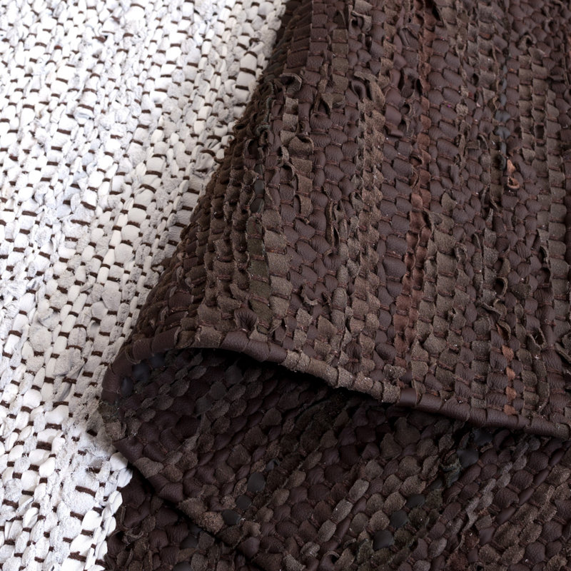 Exley Hand Woven Leather/Cotton Solid Color Rug in Grey/Dark Brown, Rectangle 5' x 8'