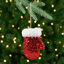 Sequined Winter Mitten With Plush Trim Christmas Ornament - 6" - Red