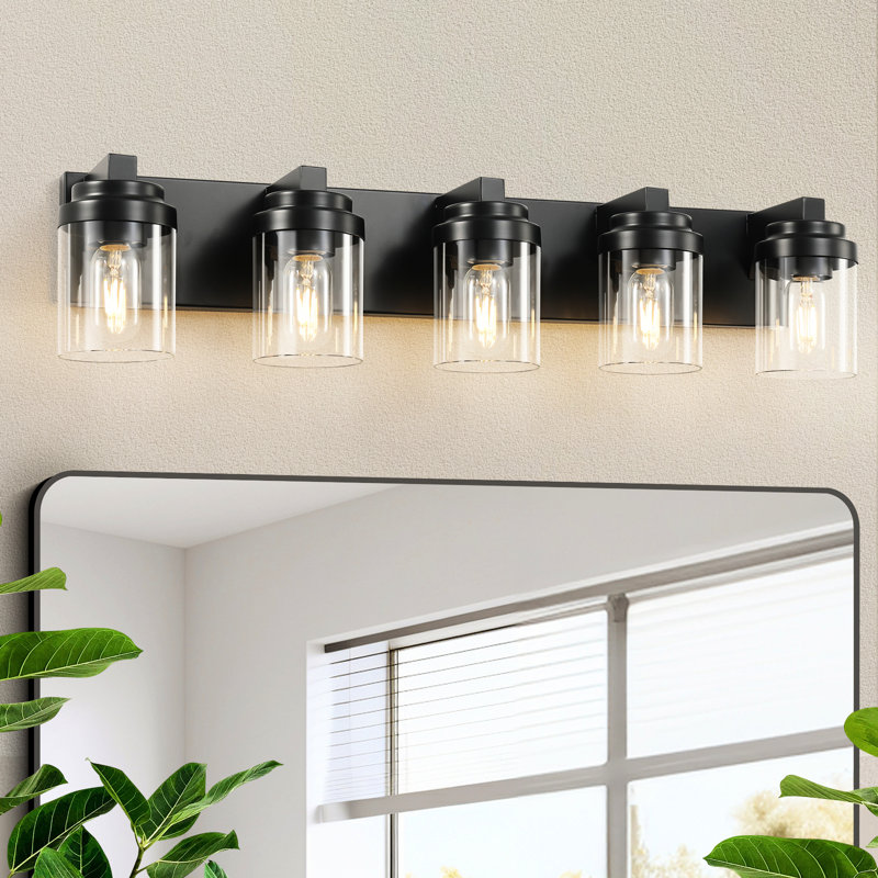 31" Black Bathroom Wall Sconce With 5 Lights And Glass Shade, Suitable For Bedroom, Vanity, Foyer, Matte Finish, Stable Base, Easy Installation - Ideal Closet, Metal Frame, Installation, Extended Base