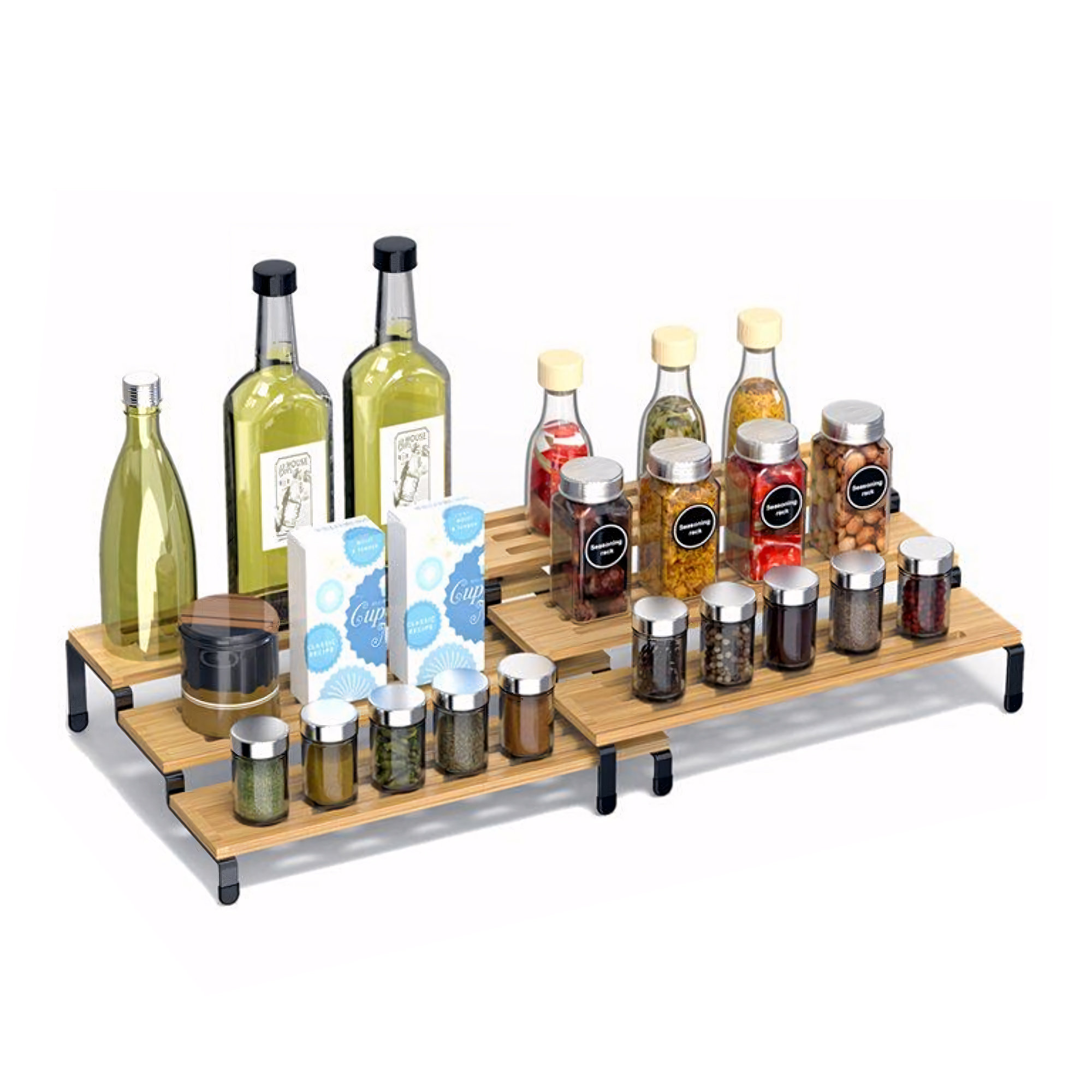 Prep & Savour Delyu 3 Tier Bamboo Expandable Spice Rack Free Standing