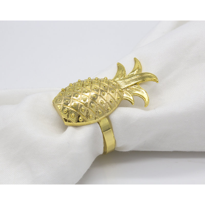 Anneaux de serviette en métal doré à motif ananas tropical, ensemble de 4, Or
