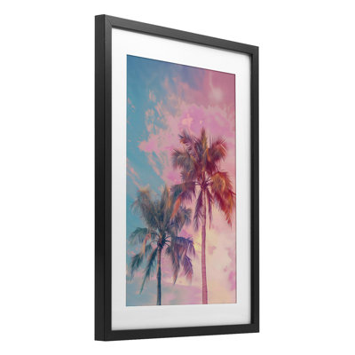 «Sunset Palm Dream», reproduction sous verre encadrée, design par LSR Design Studio