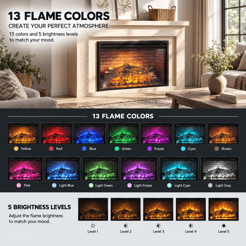 Rosalind Wheeler 68.7 " W Recessed Wall Mounted Electric Fireplace with BTU 5118