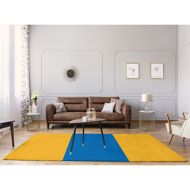 Tapis à rayures jaune/bleu/ardoise, Rectangle 5 pi x 7 pi