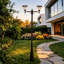 Lampadaire solaire d'extérieur à 2 têtes, lampadaire de jardin imperméable crépuscule