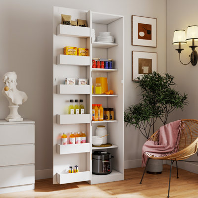 White Freestanding Kitchen Pantry Cabinet with Adjustable Shelves and Ample Storage, Perfect for Organizing and Enhancing Any Room