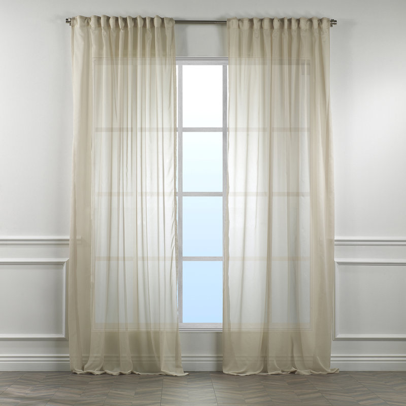 Extra Long & Extra Wide Chiffon Faux Silk Crep Curtain Panels, Beige, 140cm Width x 145cm Drop