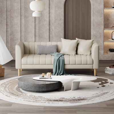 Canapé 83 places Mid-Century moderne en similicuir de 83 po avec pieds et coussins en bois