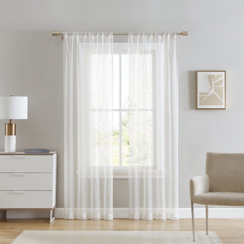 Paire de rideaux transparents avec passe-tringle, Blanc, L 38 po x L 84 po