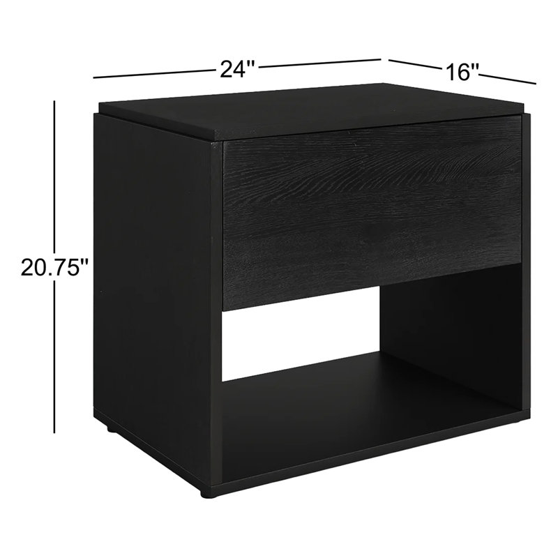 1 - Drawer Solid Wood Nightstand, Black