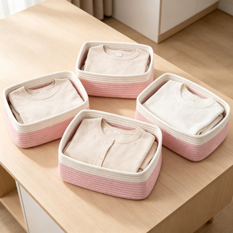 4-Pack Decorative Storage Baskets For Organizing, Small Woven Fabric Bins For Shelves, Closet, Cabinet & Home Office, Sturdy Square Design For Multi-Purpose Use
