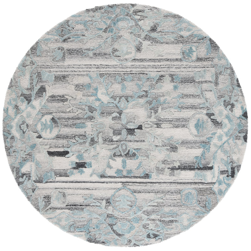 Tapis Marquee 122 gris / bleu sarcelle, Rond 6 pi