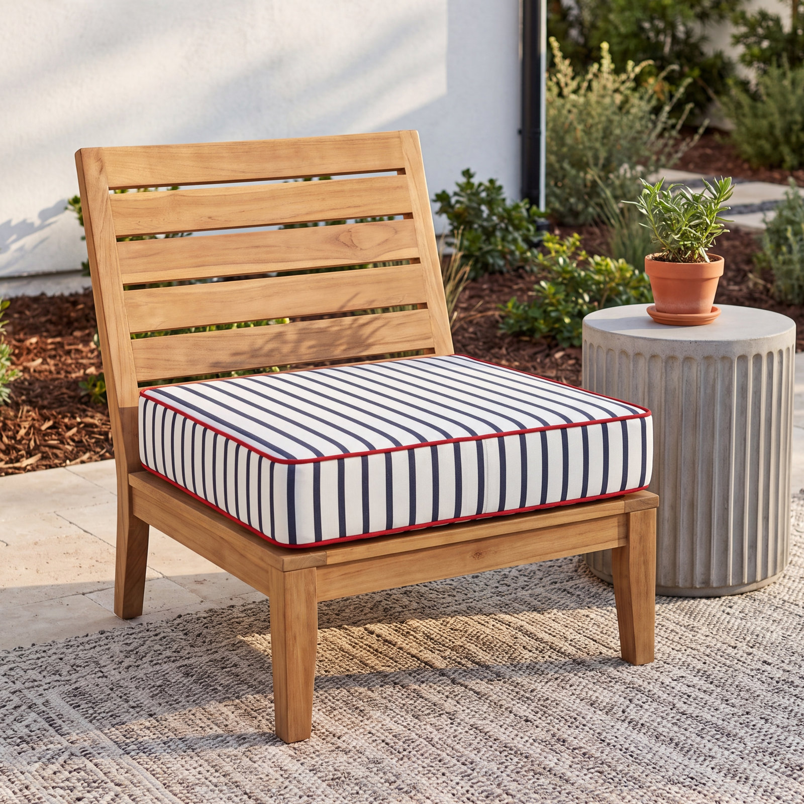 Robbia Sunbrella® Seat Cushion, Lido Indigo/Jockey Red, 23" W x 25" D