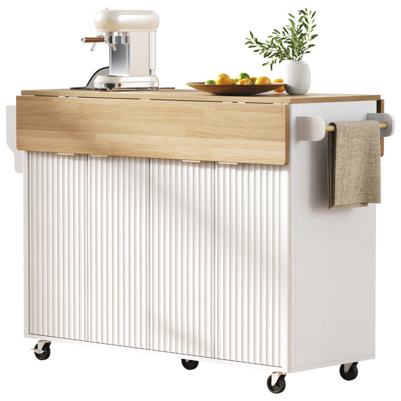 55.5" Fluted Kitchen Island With 2 Drop Leaf (Not Include Stools)