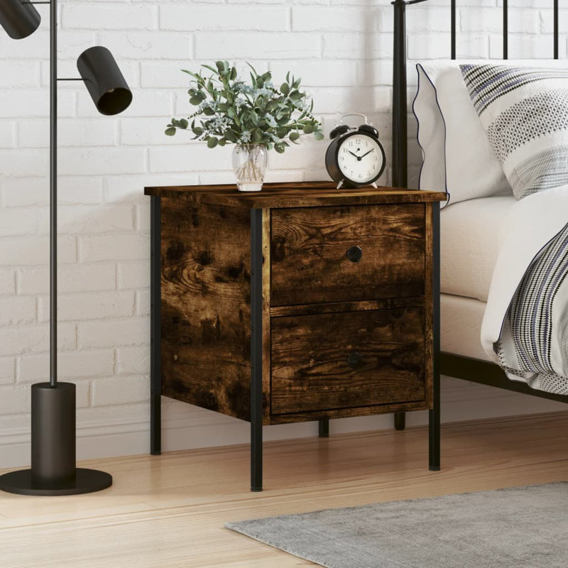 Alius Iron Bedside Table, Smoked Oak