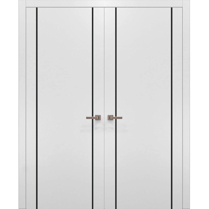 White Silk 80" x 60" Solid French Double Doors with Satin Nickel Levers