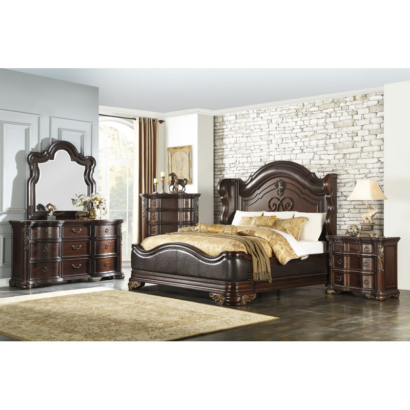 Montoya Traditional Dark Cherry and Vegan Leather Bed 