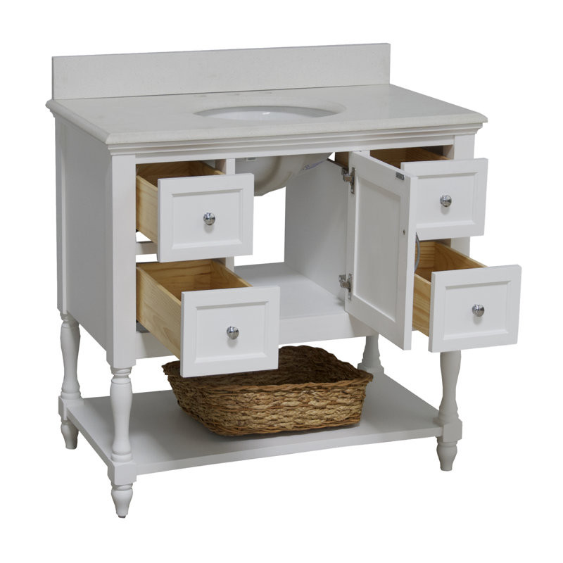 Ensemble de meuble-lavabo simple 42 po Hampton, Blanc, Quartz