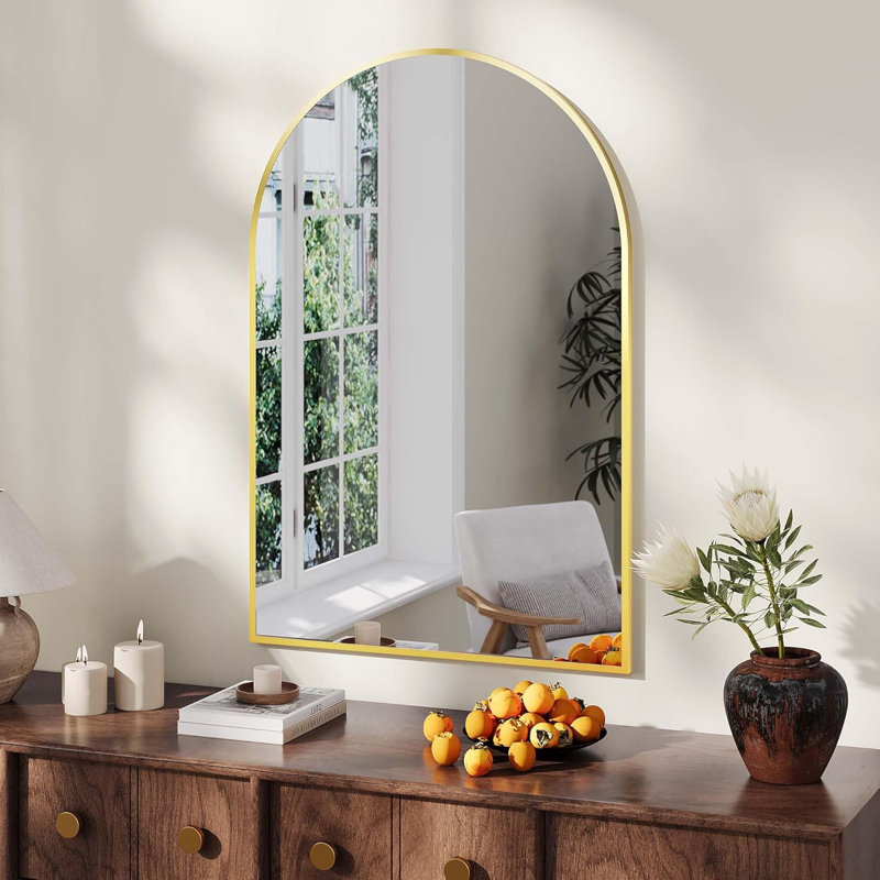 Miroir de salle de bain 26 po x 38 po, cadre en aluminium doré, miroir de meuble-lavabo mural ou incliné, 38 po x 26 po