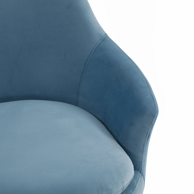 Bonnye 31.1" Wide Velvet Swivel Barrel Chair, Light Blue Velvet