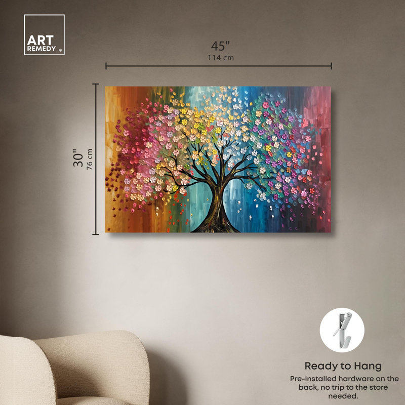 «Tiny Flowers in Arbor I», toile colorée par Art Remedy, Toile tendue, H 30 po x l 45 po x P 1,5 po