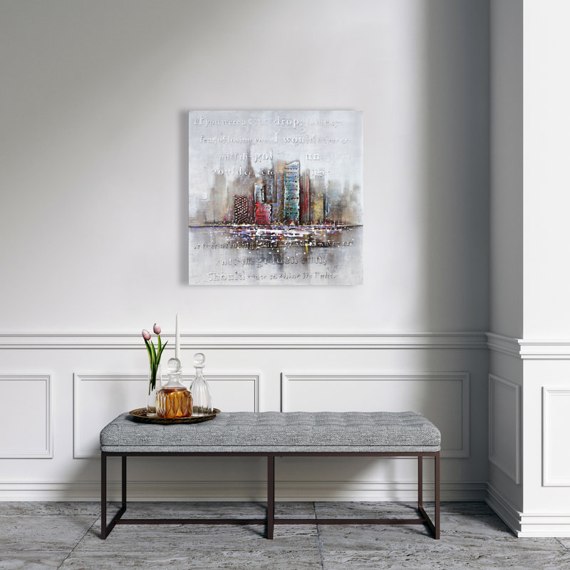 Paysage urbain avec typographie en relief - décor de bureau gris sur toile