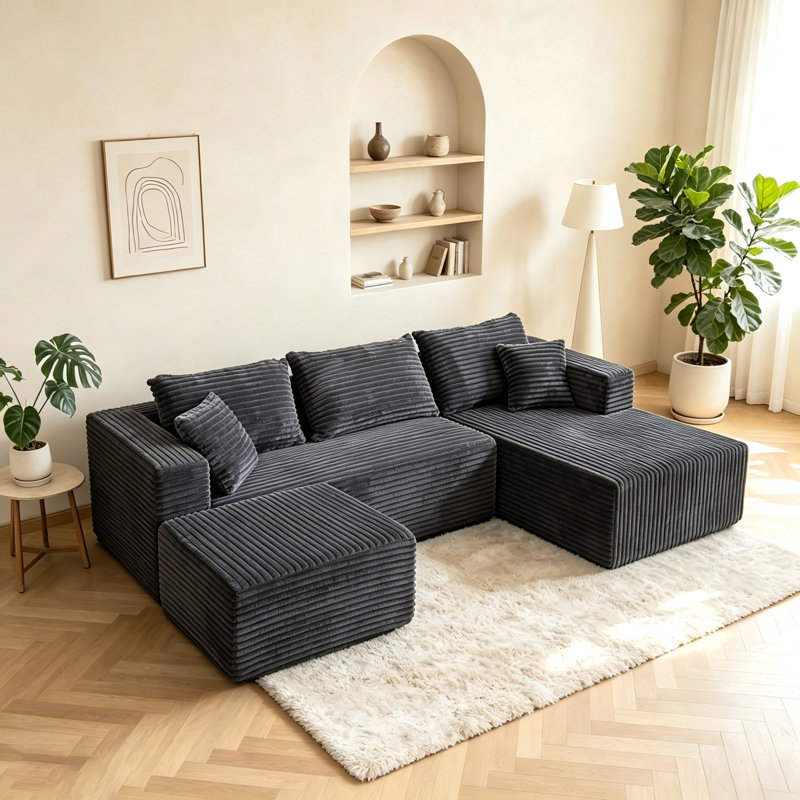 Boneless 92.4" Boneless Couch, Cloud Couch Sectional, Corduroy Sofa For Living Room, U Shaped Modular Sofa With Chaise, No Assembly