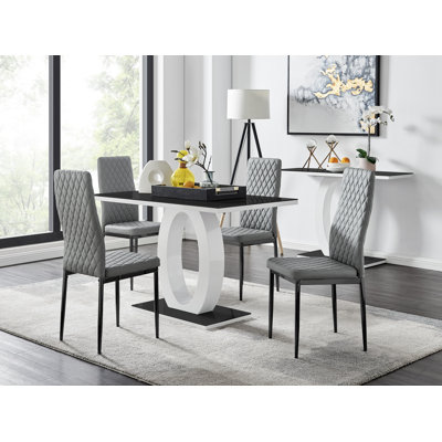 Eubanks 4 Black Dining Table & 4 Grey Gold Leg Chairs