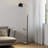 Real Marble Floor Lamp with Wood Bedside Nightstand End Table and Built-in USB Charging Port