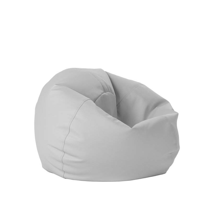 Factory Direct Partners 30 inch Round Faux Leather Bean Bag for Kids and Teens, Light Gray Faux Leather