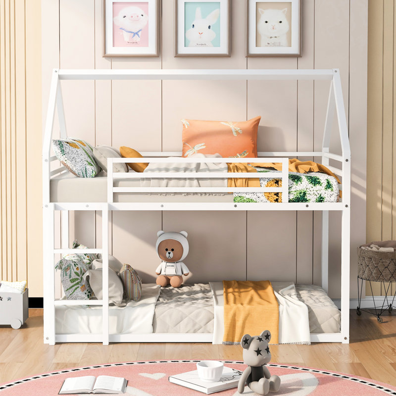 Lit superposé simple au-dessus de la maison en métal blanc avec style moderne et confortable encastré blanc, Blanc