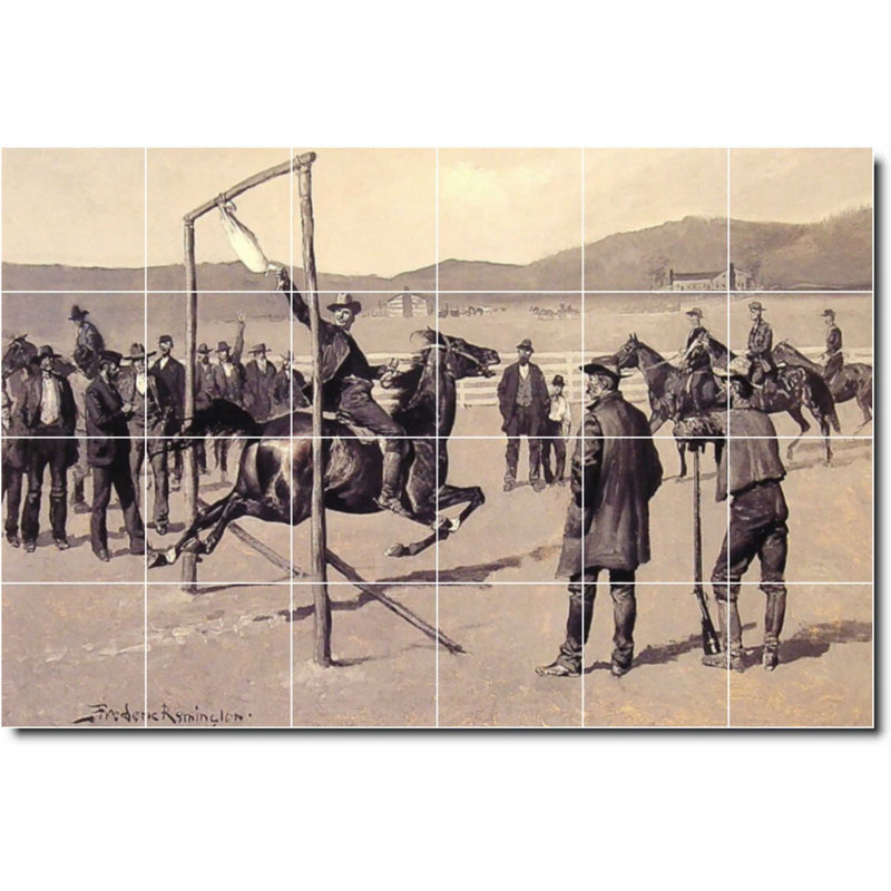 Carrelage mural décoratif en céramique 72 po x 48 po 12 po x 12 po, Frederic Remington, peinture de l'Ouest W07311