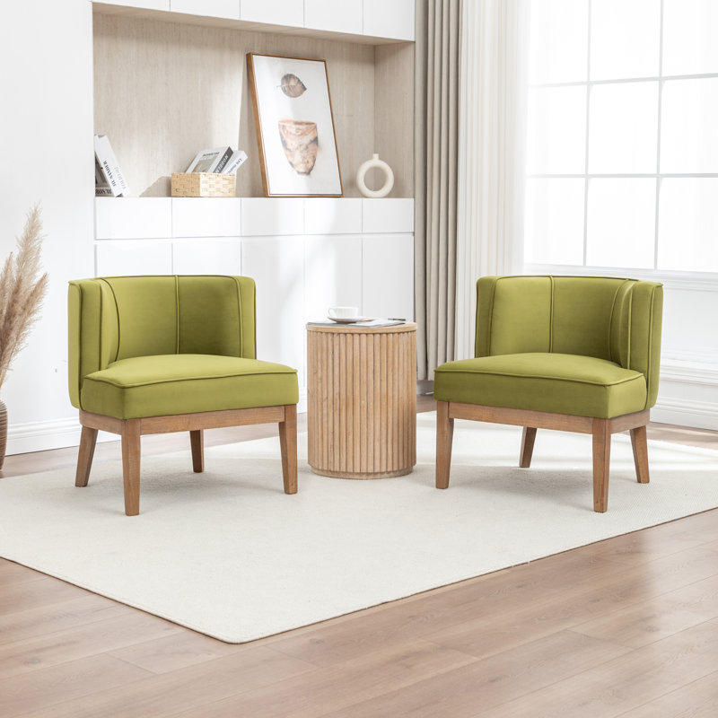 Fauteuil demi-tonneau Karoll, Velours olive, 2