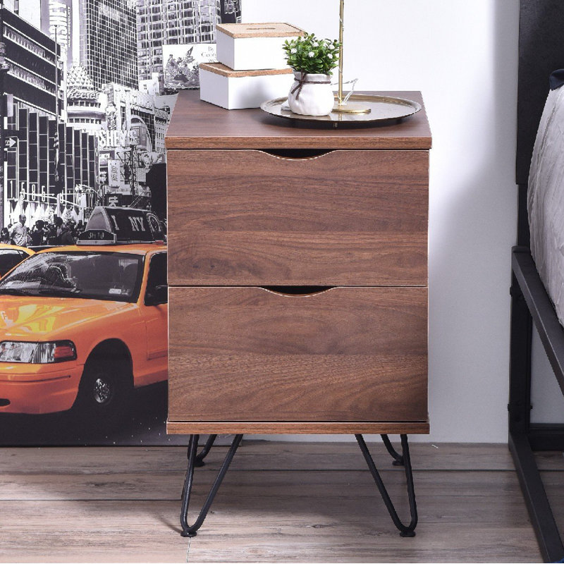 Holzworth 35.2cm W Particle Board / Chipboard Bedside Table, Walnut