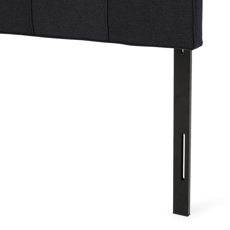 Contemporary Waffle Headboard For King In Black Fabric Sized With Adjustable Height And Stitching, Black