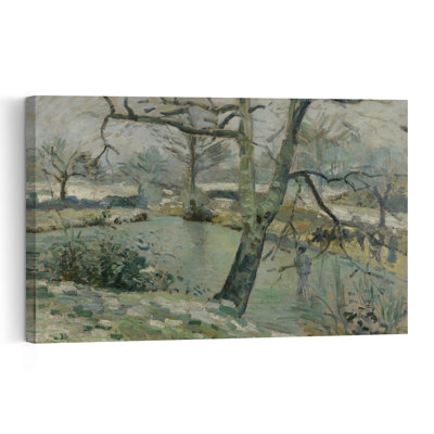 L'étang de Montfoucault, effet d'hiver, 1874. Estampe d'art mural impressionniste, rustique et abstraite représentant un paysage arboré.