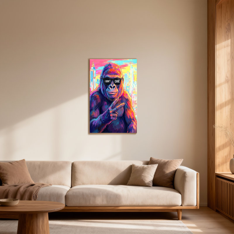 Animaux, gorille coloré avec lunettes de soleil et signe de la paix, H 36 po x l 24 po