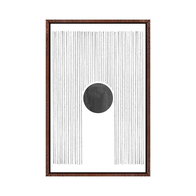 Lines And Black Sun - Print on Canvas, 66.04cm H x 45.72cm W x 3.81cm D, Classic Brown Wood Framed