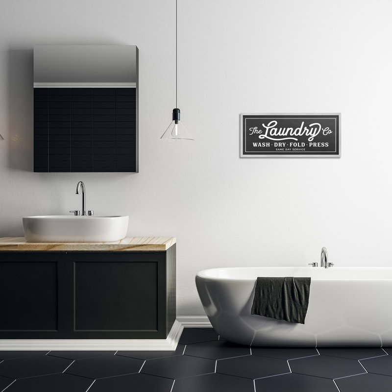 Vintage Gray Framed Laundry Sign for Bathroom