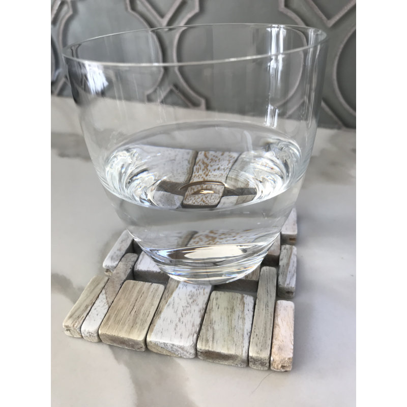 Wood Square 4 Piece Coaster Set, Rosewood with White Wash Finish