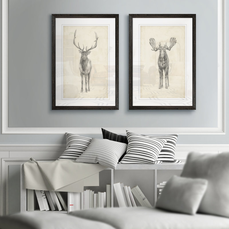 " Moose Study " by Antonyus Bunjamin (Abe) 2 - Pieces, 24" H x 18" W, Ebony, Framed Print with Mat