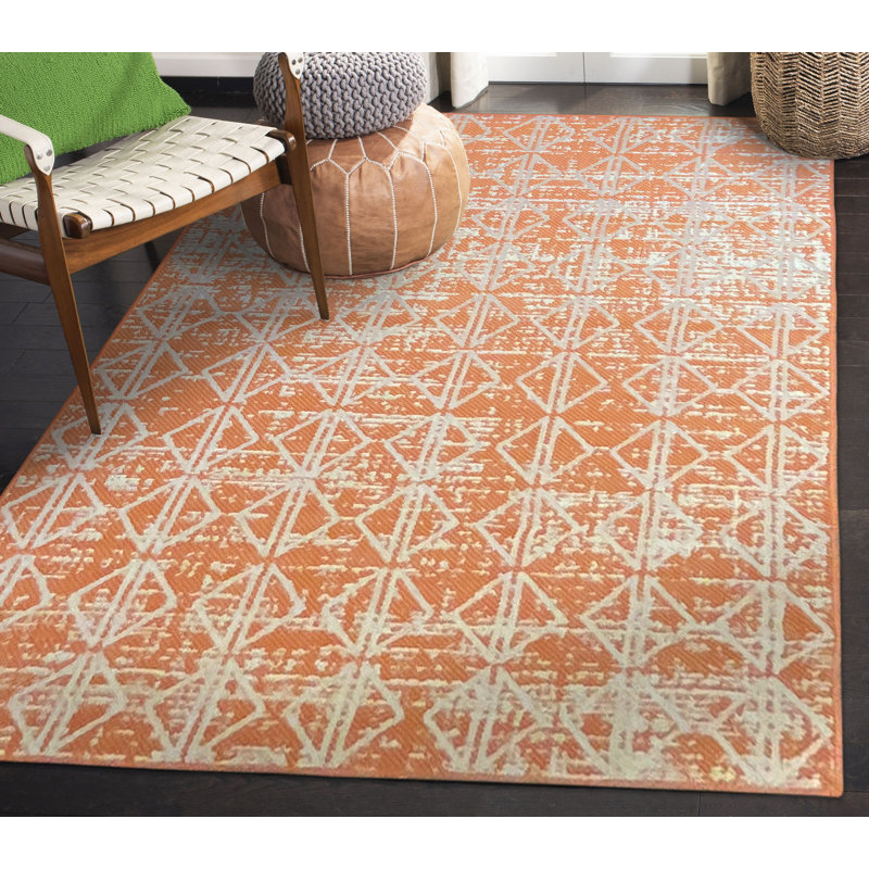 Tapis intérieur / extérieur à motif géométrique orange / beige Mersin, Rectangle 8 pi x 10 pi