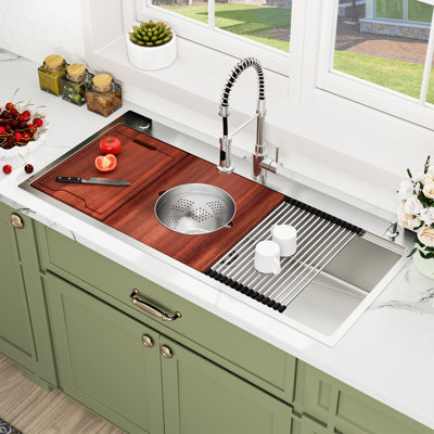 Évier de cuisine à simple cuve à montage sur plan en acier inoxydable 304 de 45 po x l 22 po avec passoire et bol à mélanger
