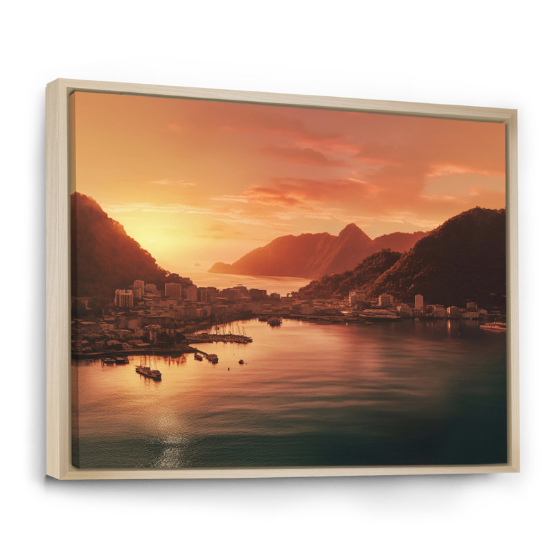 «Glorious brésilien Sunset Over Majestic River I», reproduction sur toile, H 24 po x l 32 po x P 1 po, Cadre naturel flottant