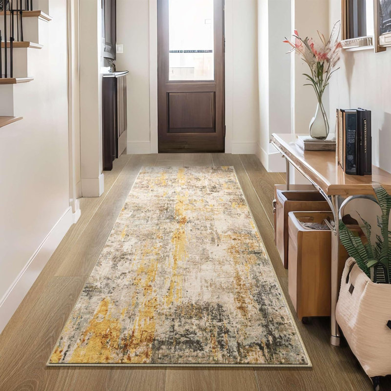 Tapis de couloir de cuisine abstrait antidérapant, Beige, Tapis de couloir 2 pi x 6 pi