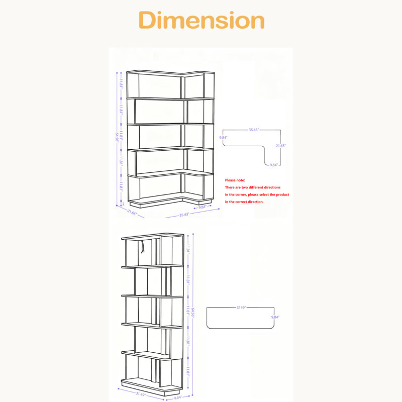 Bibliothèque d'angle peu encombrante de 90 cm + bibliothèque libre extensible de 80 cm, Marron foncé
