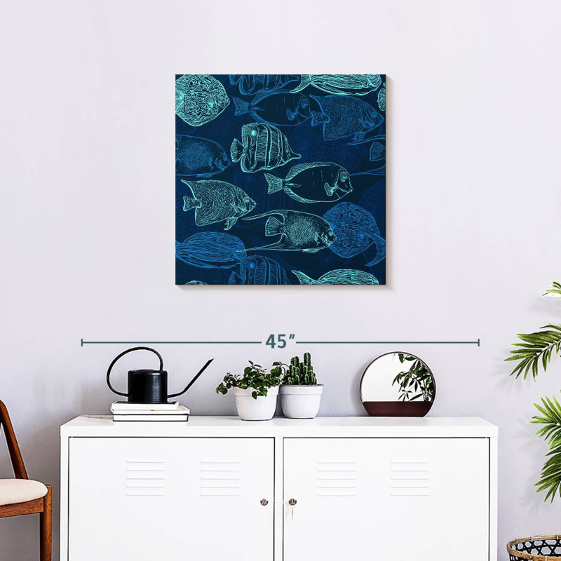 Brampt Blue Green Fish Outlines, 24'' H x 24'' W